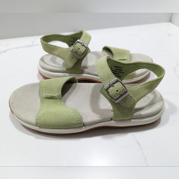 L.L. Bean lime green comfor sued leather open toe adjustable Buckle Sandals sz 6 - Picture 5 of 9